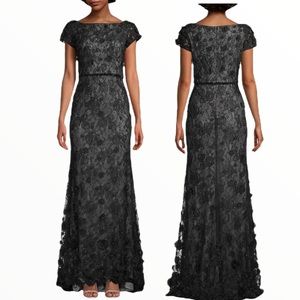 Mac Duggal Black Beaded & Embroidered Lace Gown